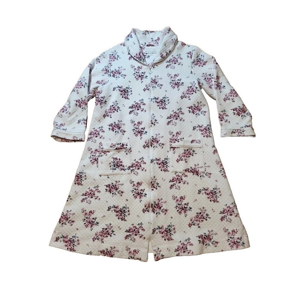 Eileen‎ West Diamond Quilt Pink Floral Size M Full Zip Robe House Coat